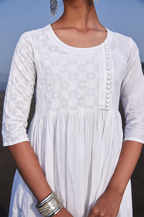 Siddra Embroidered Pure Cotton White Chikankari Dress Online