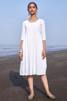 Siddra Embroidered Pure Cotton White Chikankari Dress Online