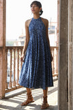 Okhai 'Indigo Harvest' Pure Cotton Indigo Halter-Neck Dress | Rescue