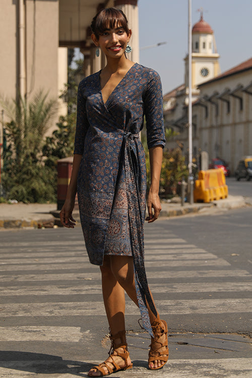 Okhai 'Acclaim' Pure Cotton Ajrakh Wrap Dress