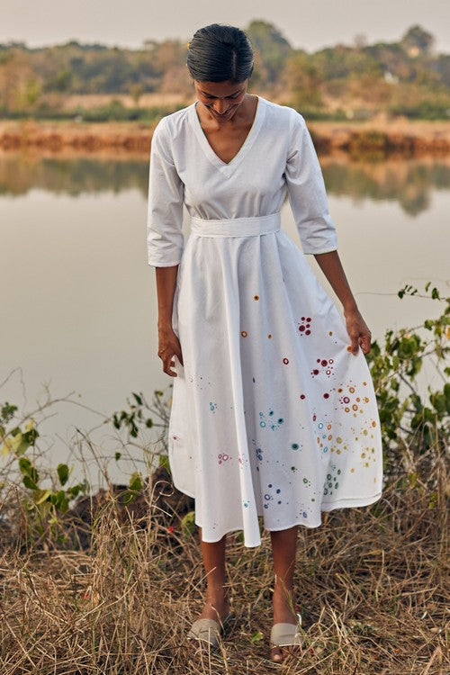 Okhai 'Raindrop' Hand Embroidered Mirror Work Pure Cotton Dress