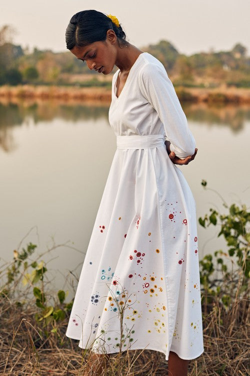 Okhai 'Raindrop' Hand Embroidered Mirror Work Pure Cotton Dress