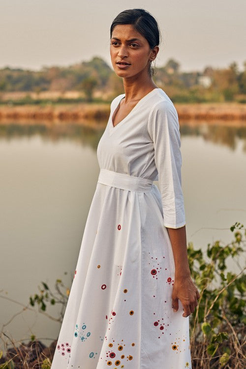 Okhai 'Raindrop' Hand Embroidered Mirror Work Pure Cotton Dress