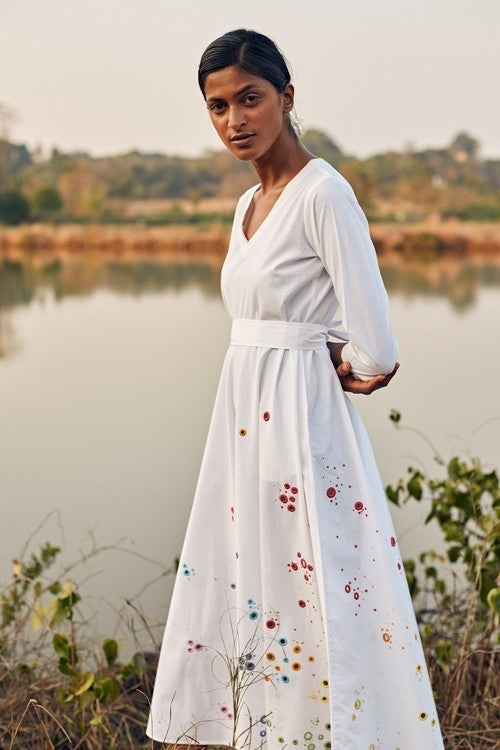 Okhai 'Raindrop' Hand Embroidered Mirror Work Pure Cotton Dress