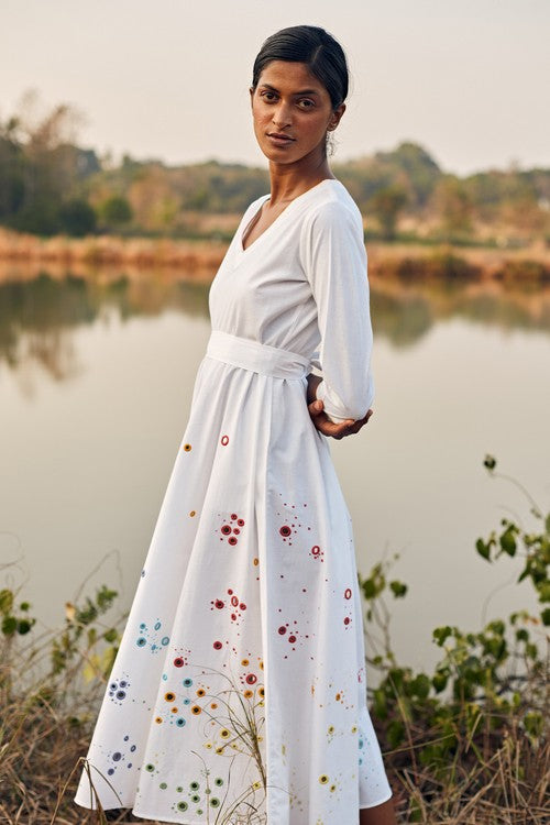 Okhai 'Raindrop' Hand Embroidered Mirror Work Pure Cotton Dress