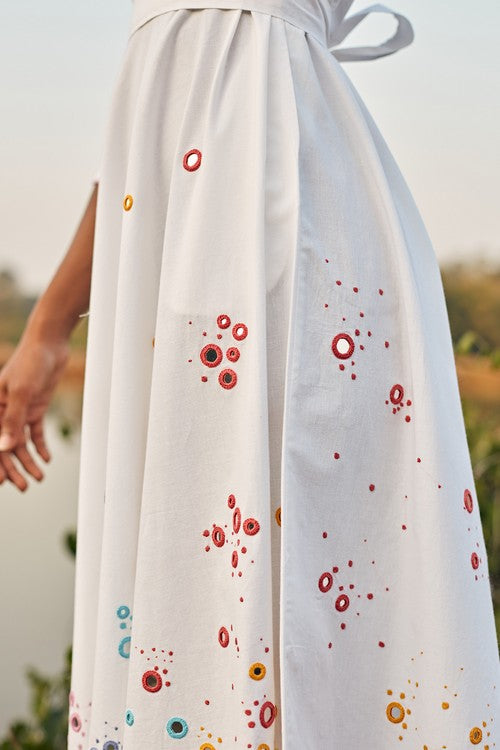 Okhai 'Raindrop' Hand Embroidered Mirror Work Pure Cotton Dress