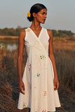  Illusioin Mirror Work White Pure Cotton Wrap Dress For Women Online