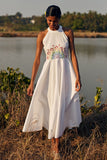 Panorama Hand Embroidered Mirror Work White Pure Cotton Dress Online