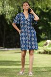 Okhai Blue Ice Pure Cotton Indigo Dress For Women Online