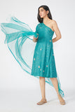 Stellar Embroidered Light Blue One Shoulder Dress With Dupatta Online