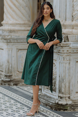 Okhai Firefly Belle Gota Patti Green Wrap Dress For Women Online