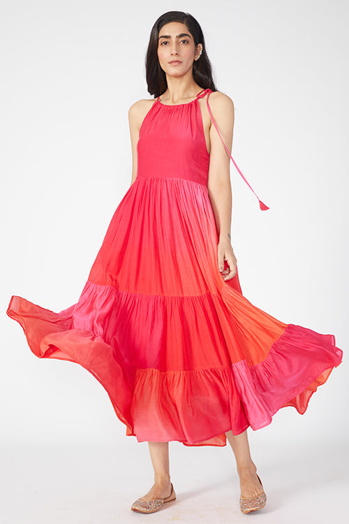 Okhai 'Gloaming Sky' Muslin Silk Halter Neck Dress