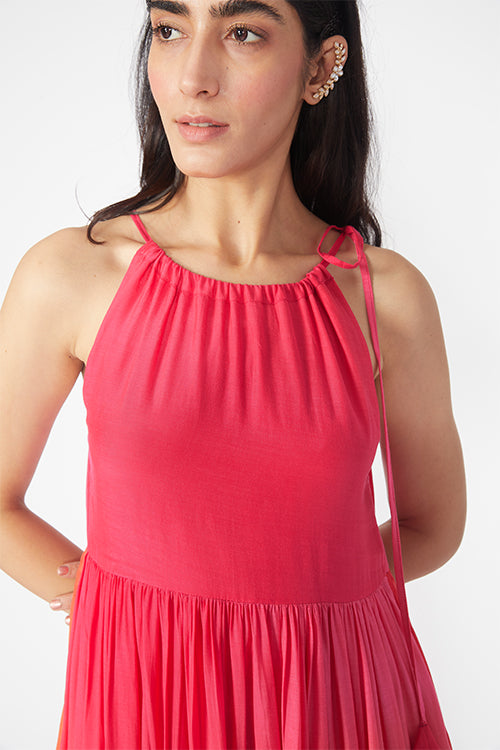 Okhai 'Gloaming Sky' Muslin Silk Halter Neck Dress