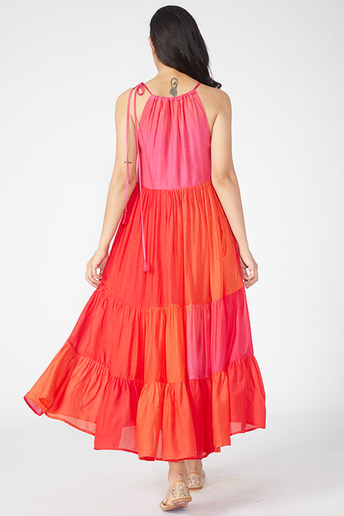Okhai 'Gloaming Sky' Muslin Silk Halter Neck Dress