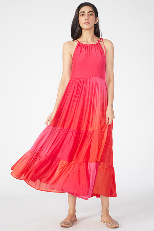 Okhai 'Gloaming Sky' Muslin Silk Halter Neck Dress