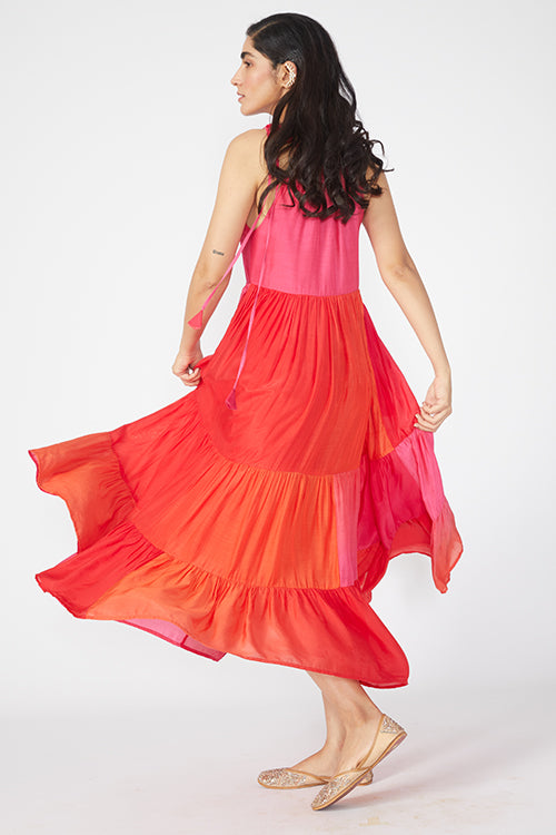 Okhai 'Gloaming Sky' Muslin Silk Halter Neck Dress