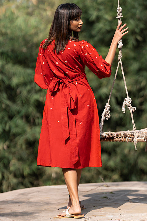 Okhai 'Sweetheart' Hand Embroidered Pure Cotton Wrap  Dress