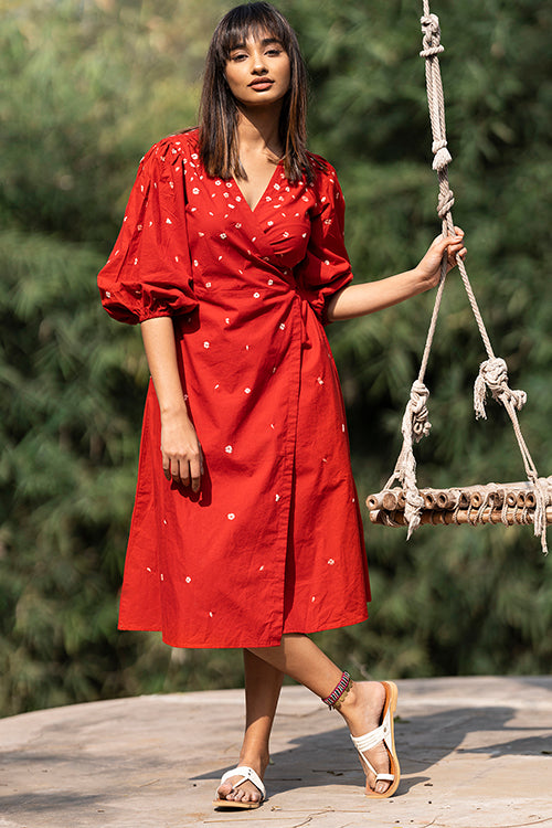 Okhai 'Sweetheart' Hand Embroidered Pure Cotton Wrap  Dress