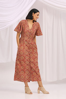 Khwab Hand Block Printed Embroidered Kalamkari Dress For Women Online