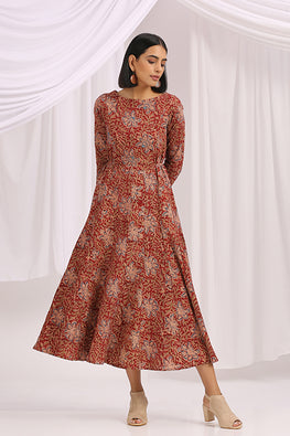 Khoobam Hand Block Printed Embroidered Kalamkari Dress For Women Online