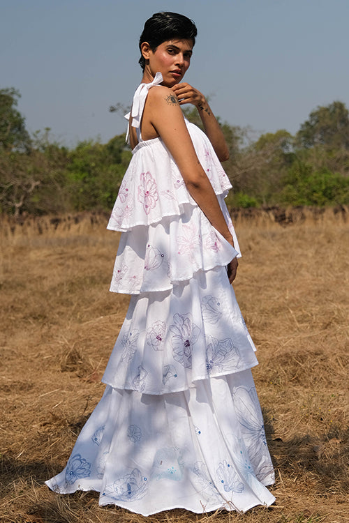  Amelia Mirrorwork White Hand Embroidered  Dress For Women Online 