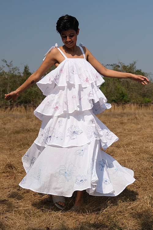  Amelia Mirrorwork White Hand Embroidered  Dress For Women Online 