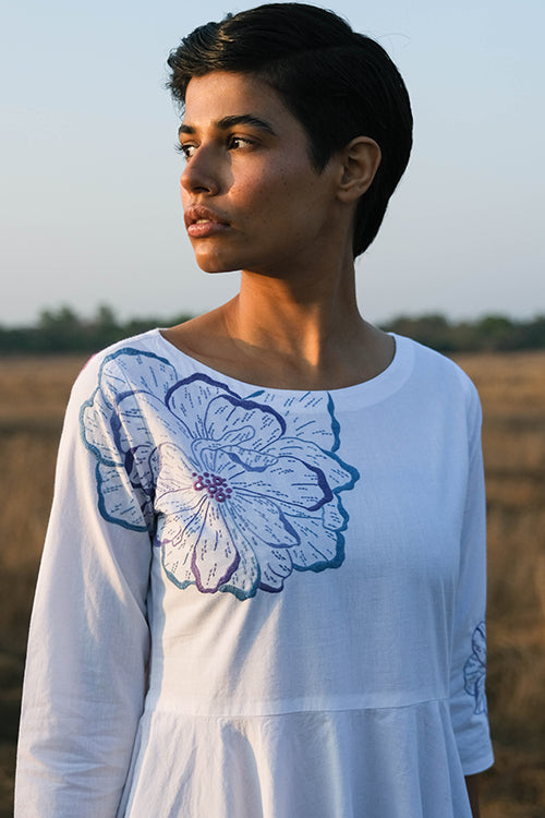  Layla Hand Embroidered Mirror Work White Pure Cotton Dress Online
