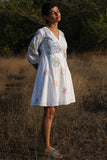 Delilah Mirrorwork Hand Embroidered White Wrap Dress For Women Online 