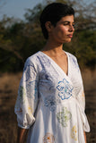 Delilah Mirrorwork Hand Embroidered White Wrap Dress For Women Online 
