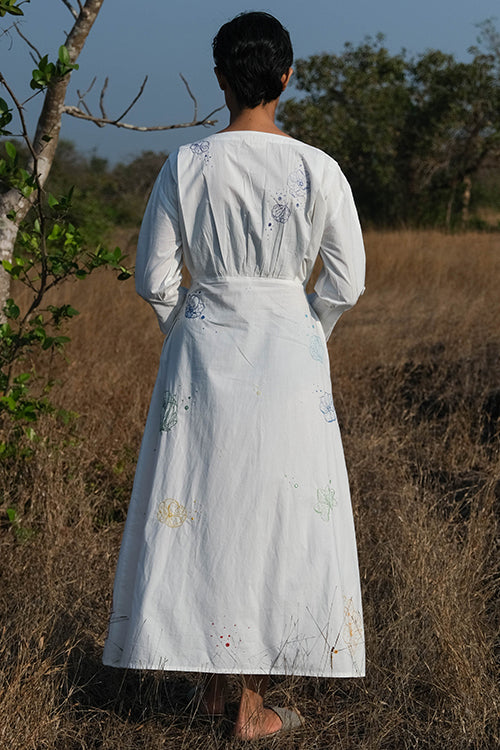 Cecelia Mirrorwork White Hand Embroidered Dress For Women Online 