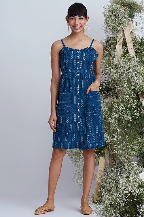 Tiffany Blue Pure Cotton Hand Block Printed Dress For Women Online 