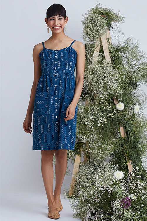 Tiffany Blue Pure Cotton Hand Block Printed Dress For Women Online 