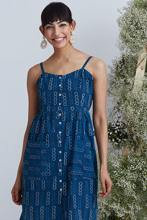 Okhai 'Tiffany Blue' Hand Block Printed Pure Cotton Dress