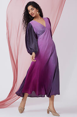 Candlelight Dinner Ombre V-Neck Muslin Silk Dress For Women Online