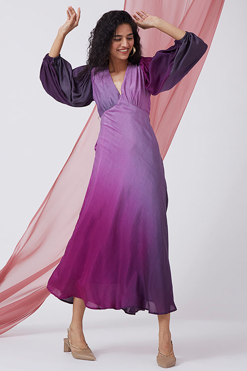 Okhai 'Candlelight Dinner' Ombre V-Neck Muslin Silk Dress