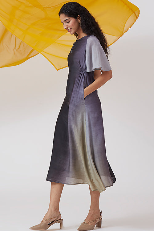 Okhai 'Charcoal' Ombre Modal Silk Half Sleeves Dress