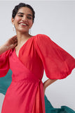 Bougainvillea Hues Ombre V-Neck Modal Silk Wrap Dress For Women Online