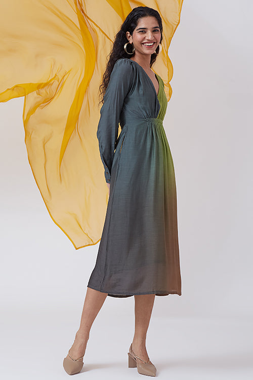 Okhai 'Nocturnal Lake' Ombre V-Neck Modal Silk Dress