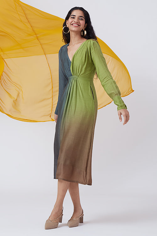 Okhai 'Nocturnal Lake' Ombre V-Neck Modal Silk Dress