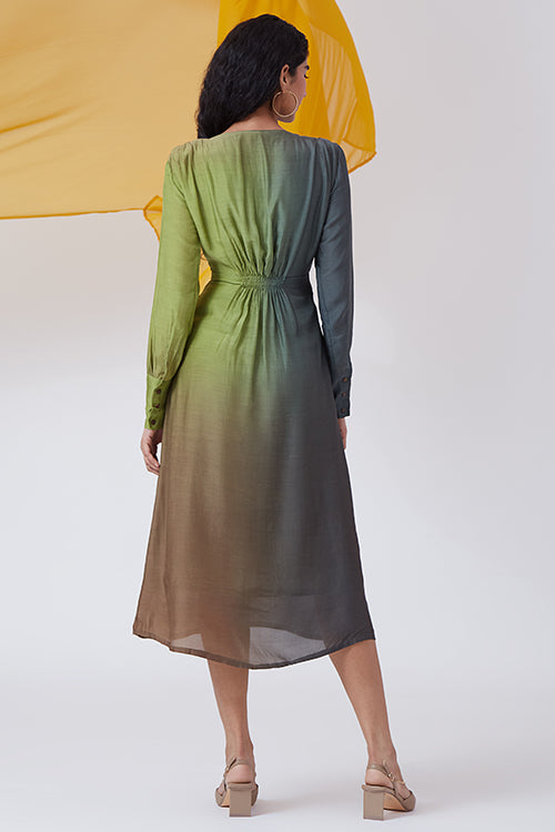 Okhai 'Nocturnal Lake' Ombre V-Neck Modal Silk Dress