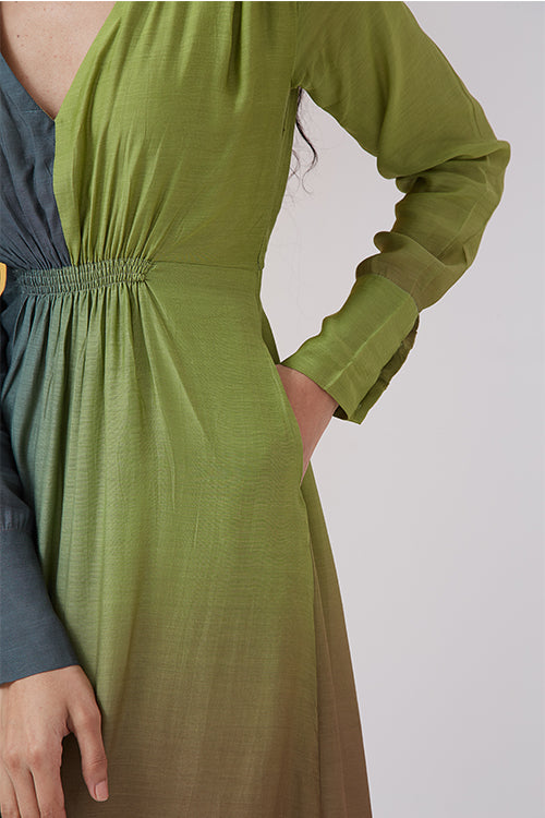 Okhai 'Nocturnal Lake' Ombre V-Neck Modal Silk Dress
