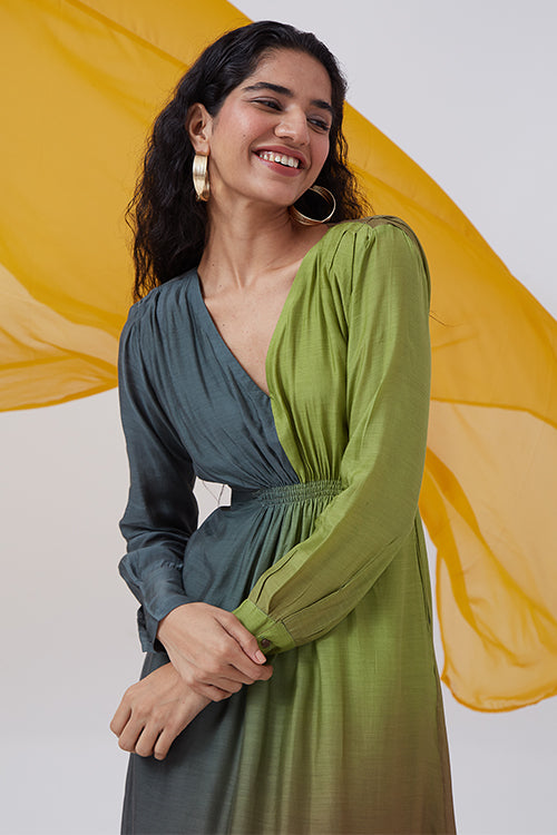 Okhai 'Nocturnal Lake' Ombre V-Neck Modal Silk Dress