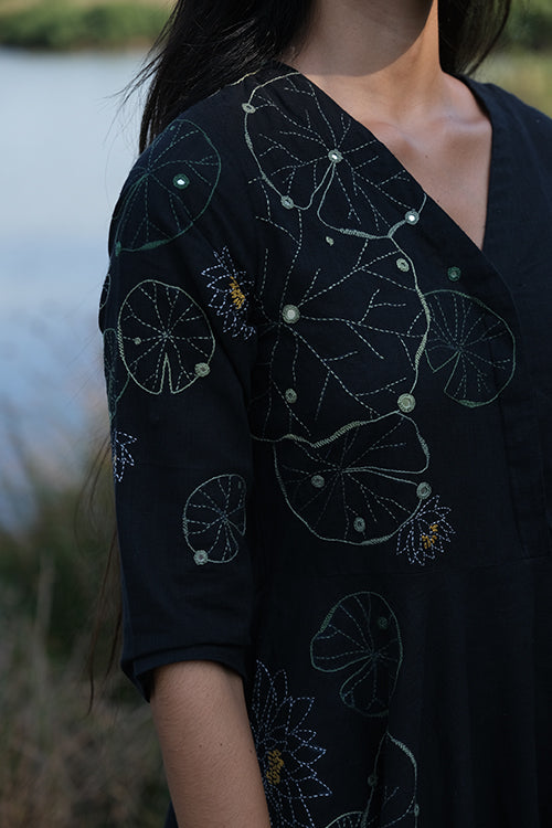 Okhai 'Wildflower Meadow' Pure Cotton Hand Embroidered Mirror Work Dress