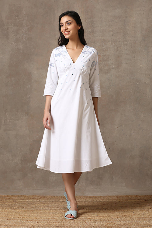 Okhai 'Musical Monsoon' Pure Cotton Hand Embroidered Mirror Work Dress