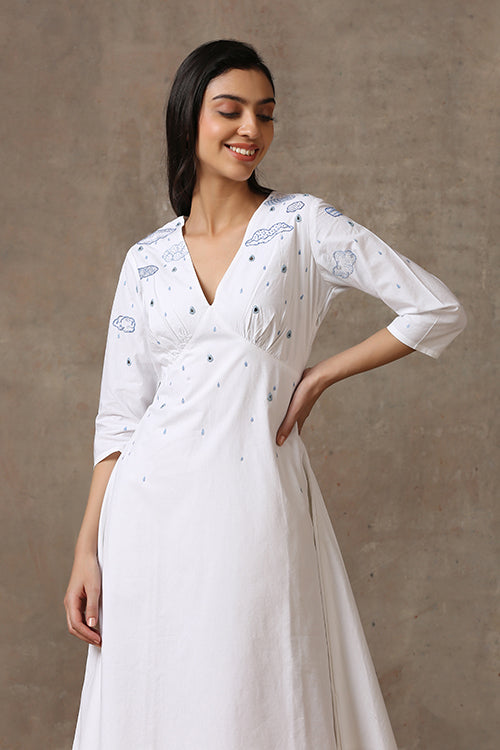 Okhai 'Musical Monsoon' Pure Cotton Hand Embroidered Mirror Work Dress