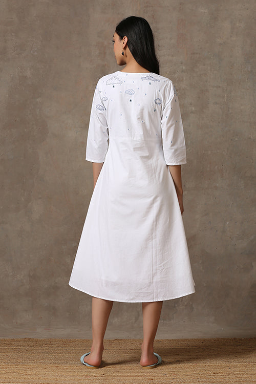 Okhai 'Musical Monsoon' Pure Cotton Hand Embroidered Mirror Work Dress