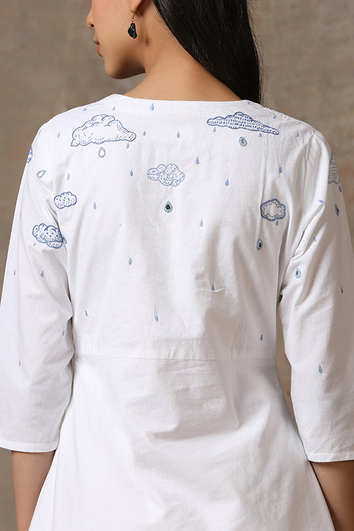 Okhai 'Musical Monsoon' Pure Cotton Hand Embroidered Mirror Work Dress