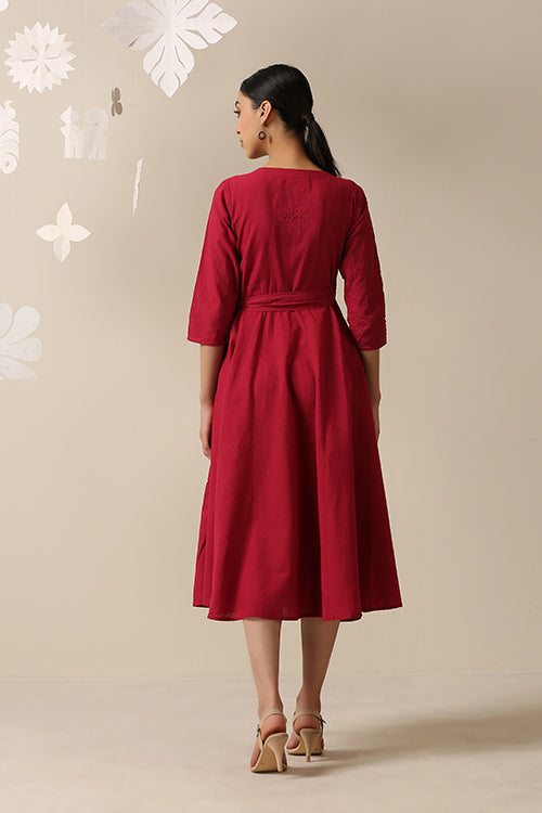 Okhai 'Cherry-Ful' Pure Cotton Applique Work Hand Embroidered Wrap Dress