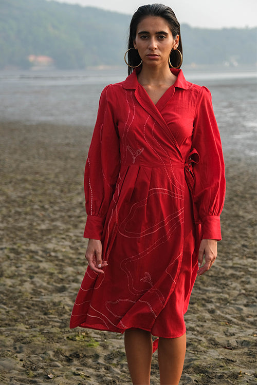 Okhai 'Seashore' Pure Cotton Hand Embroidered Dress