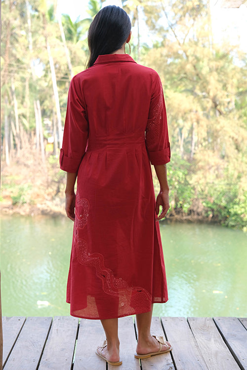 Okhai 'Silent River' Pure Cotton Hand Embroidered Mirror Work Dress